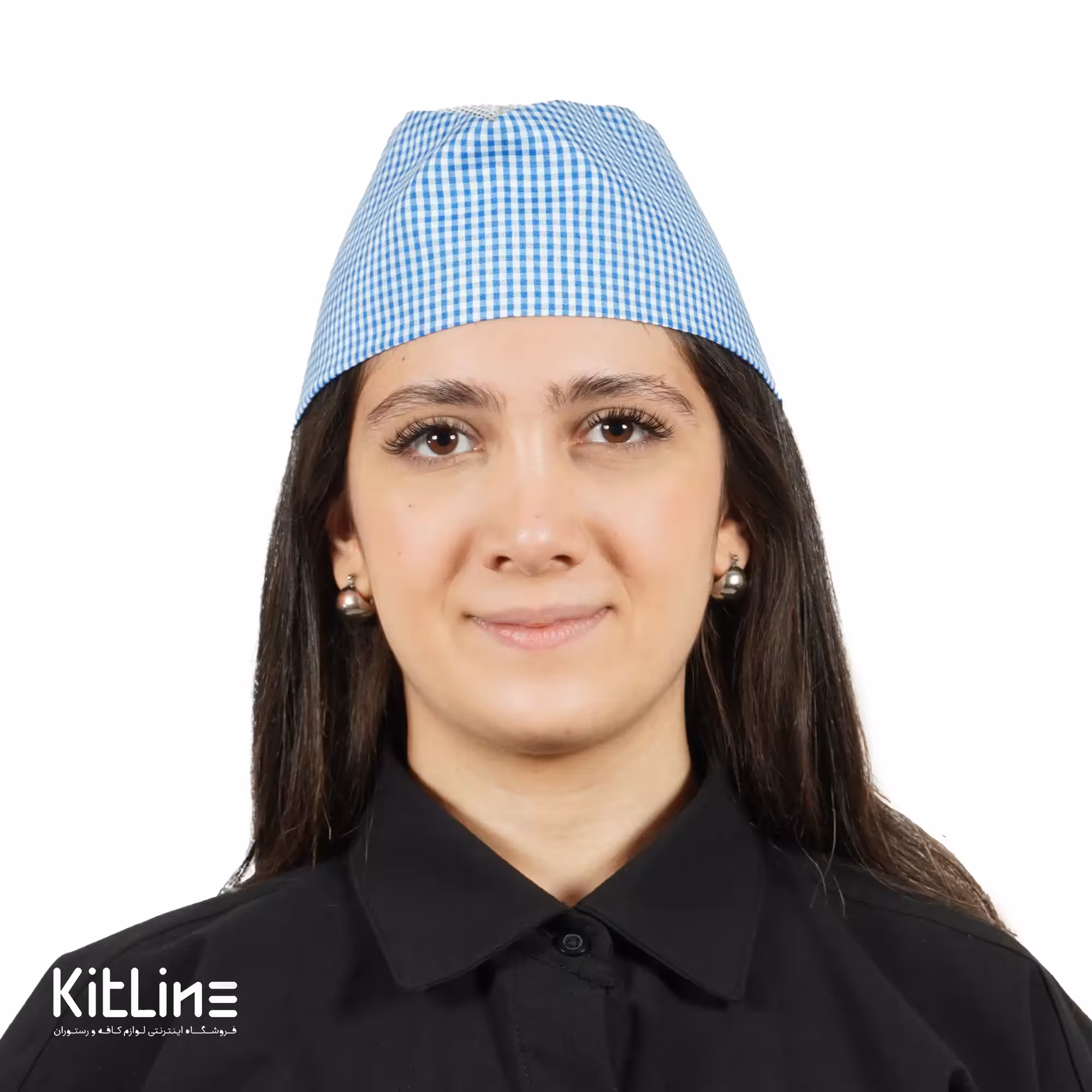 کلاه آشپزی قايقی چهارخانه آبی پوشاکو