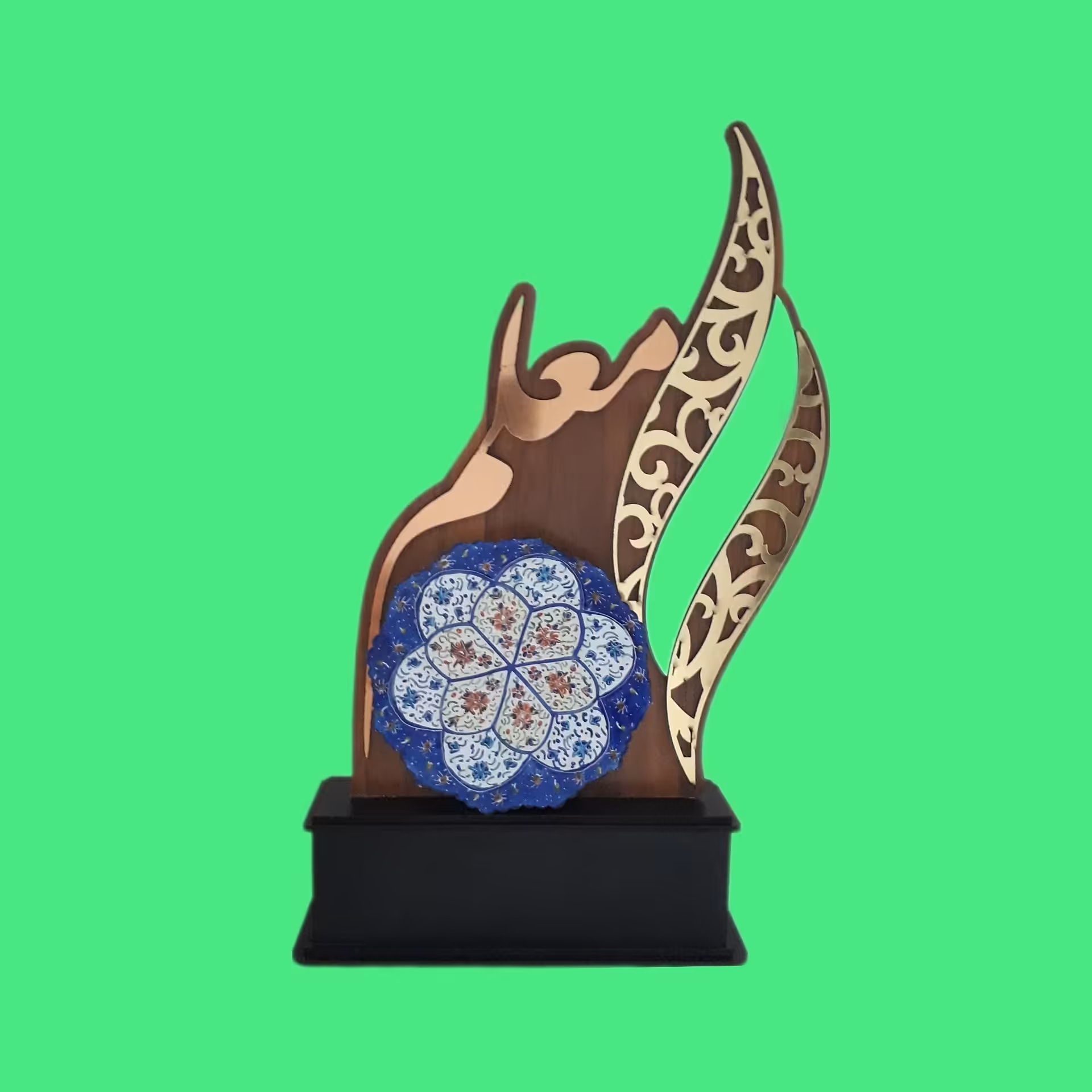 تندیس  طرح معلم 30 سانتی با بشقاب 10  مس  میناکاری 