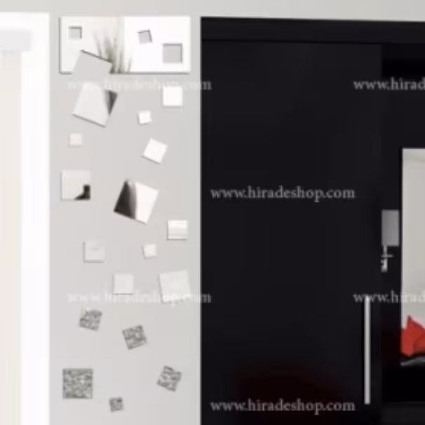 آینه دکوراتیو مولتی استایل، طرح پرده مربع، در دو رنگ طلایی و نقره ای، عرض 28 سانت