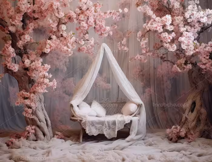 بک دراپ عکاسی با گل صورتی سفید | گرافیک با طعم تربچه