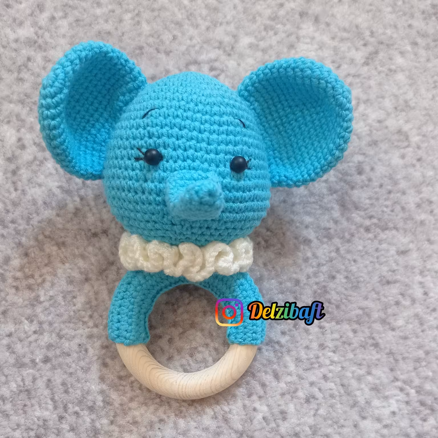 جغجغه فیل، سیسمونی، بافته شده با کاموای ترک، آبی 