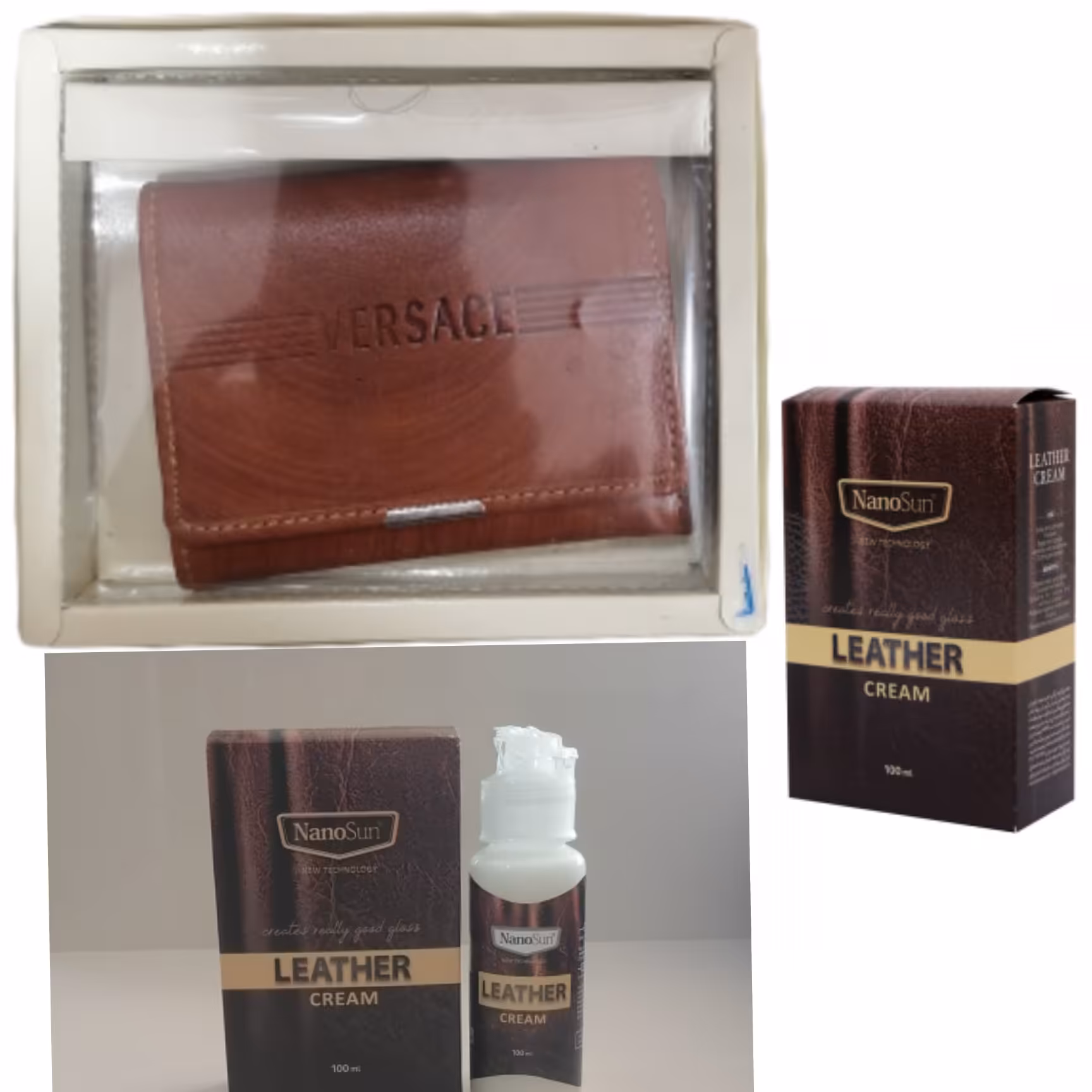 پک کیف جاکارتی چرم درجه یک و کرم مراقبت چرم نانو