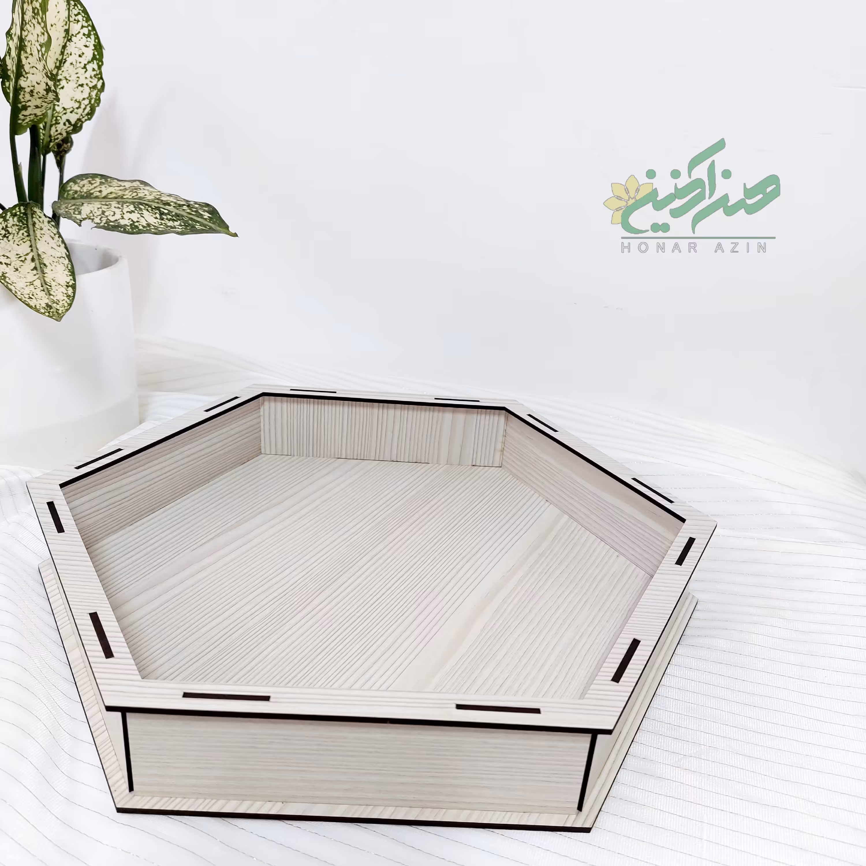 
سینی فینگر فود سایز30 طرح لادن 6ضلعی  وارتفاع5سانت ام دی اف در جه 1رنگ سفید بافت چوب لارکس