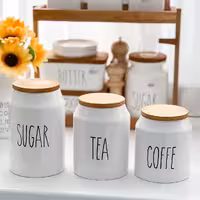 بانکه سرامیکی سه سایزی ست پاسماوری سرامیک با درب چوبی پاسماوری سرامیکی تکست دار  سه عددی