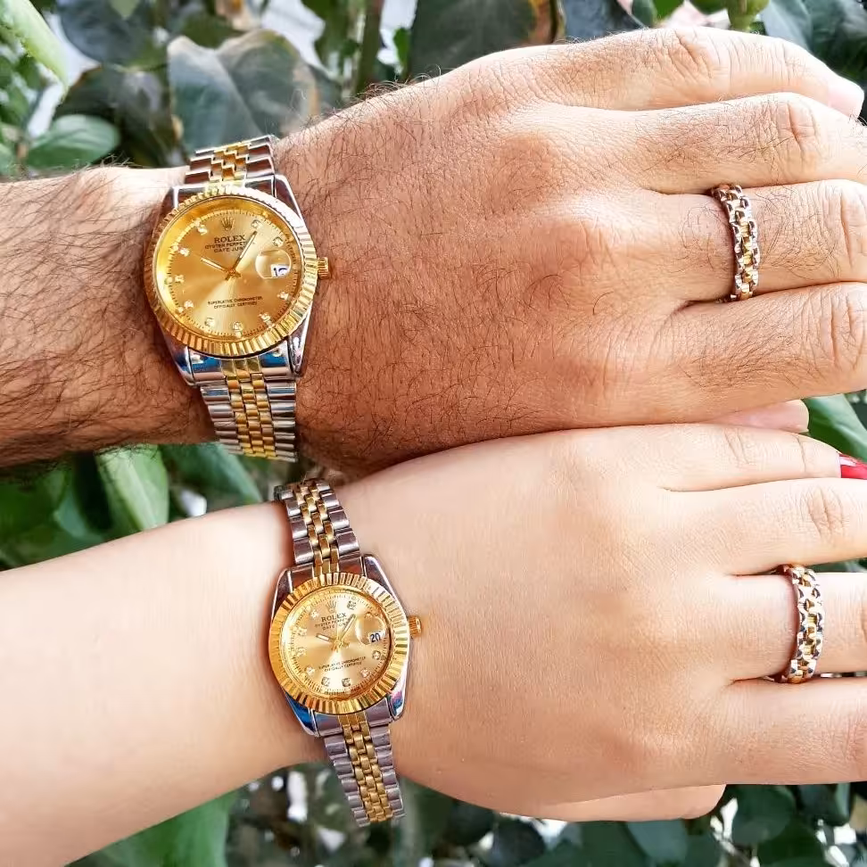 ساعت ست رولکس دو رنگ صفحه طلایی 