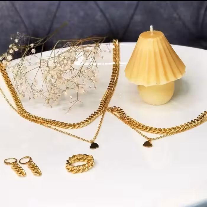 ست کارتیر استیل طلایی باآویزقلب دخترانه زنانه،رنگ ثابت،تست واکتس شده،ارسال رایگان،مناسب استفاده دائم و هدیه،کار استیل