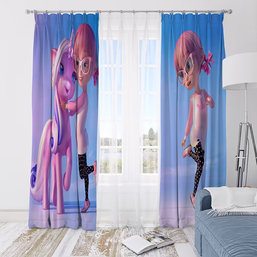 پرده اتاق کودک یک قواره  با طرح تک شاخ