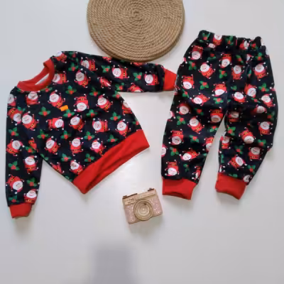 بلوز شلوار مخمل طرح بابانوئل وکرومی لباس شب یلدا