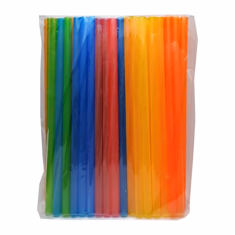 خرید نی پلاستیکی کوتاه رنگی بسته 50 عددی