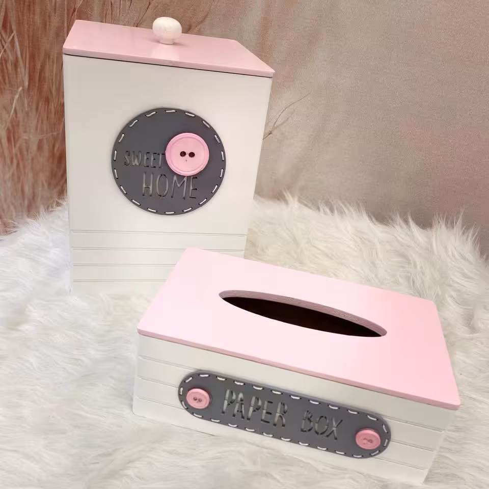 سطل و جا دستمال کاغذی استوریج  سفید صورتی