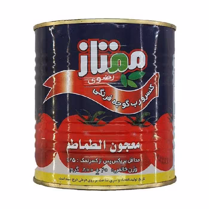 رب گوجه فرنگی ممتاز 800گرمی (بکس 12عددی) تهیه شده از محصولات ارگانیک، غلیظ، درجه یک،محصولی از شرکت نان قدس رضوی