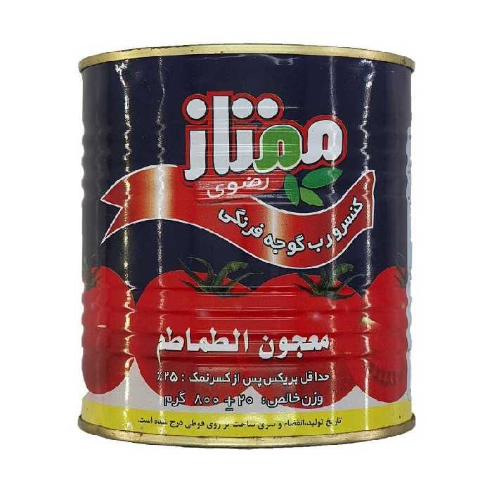رب گوجه فرنگی ممتاز 800گرمی (بکس 12عددی) تهیه شده از محصولات ارگانیک، غلیظ، درجه یک،محصولی از شرکت نان قدس رضوی
