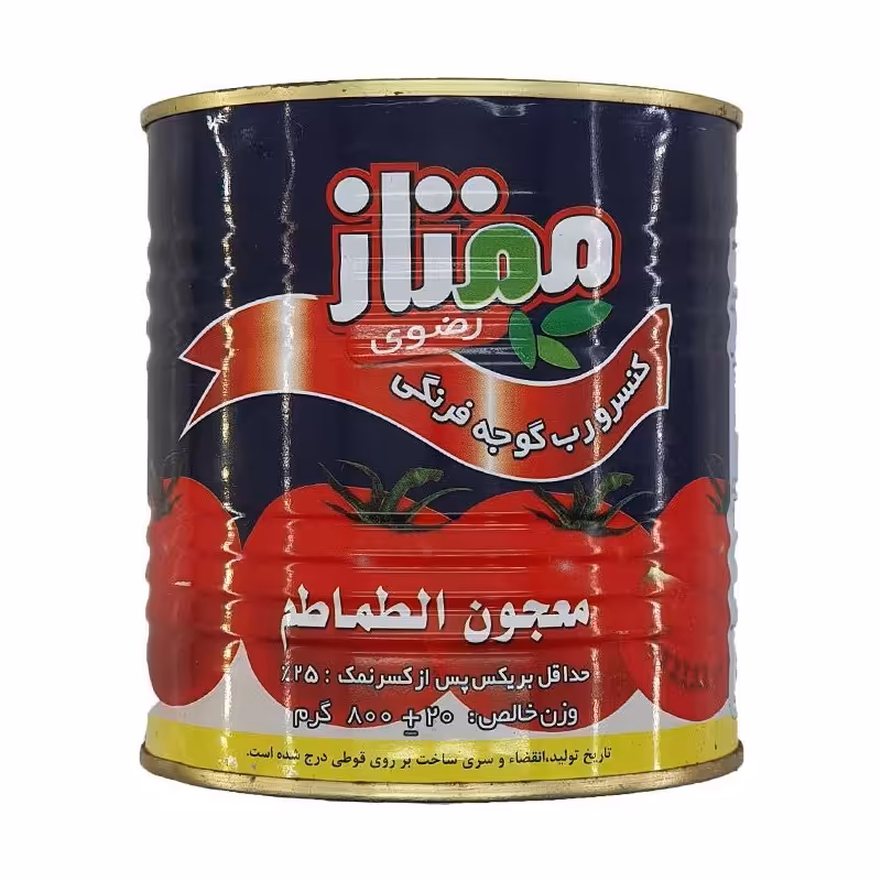 رب گوجه فرنگی ممتاز 800گرمی (بکس 12عددی) تهیه شده از محصولات ارگانیک، غلیظ، درجه یک،محصولی از شرکت نان قدس رضوی