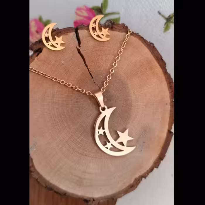 نیم ست طلایی رنگ ثابت طرح ماه و ستاره (کد 75)