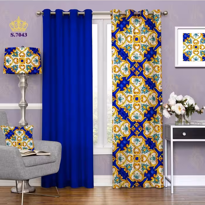 پرده پذیرایی دو قواره پانچ طرح منبت کاری کد S7043