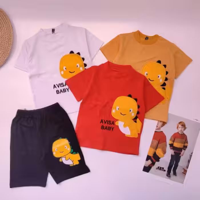 تیشرت و شلوارک اسپرت طرح بچه دایناسور سایز 35 تا 50