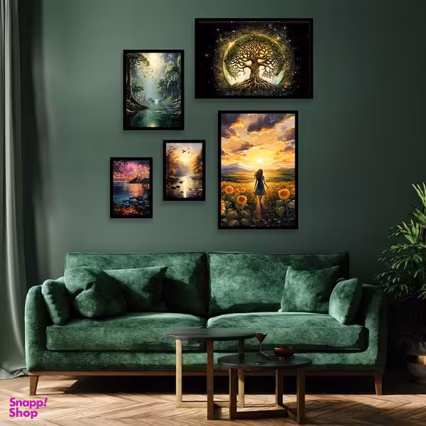 تابلو بکلیت طرح نقاشی منظره پاییزی و طبیعت مدل B-1251 مجموعه 5 عددی