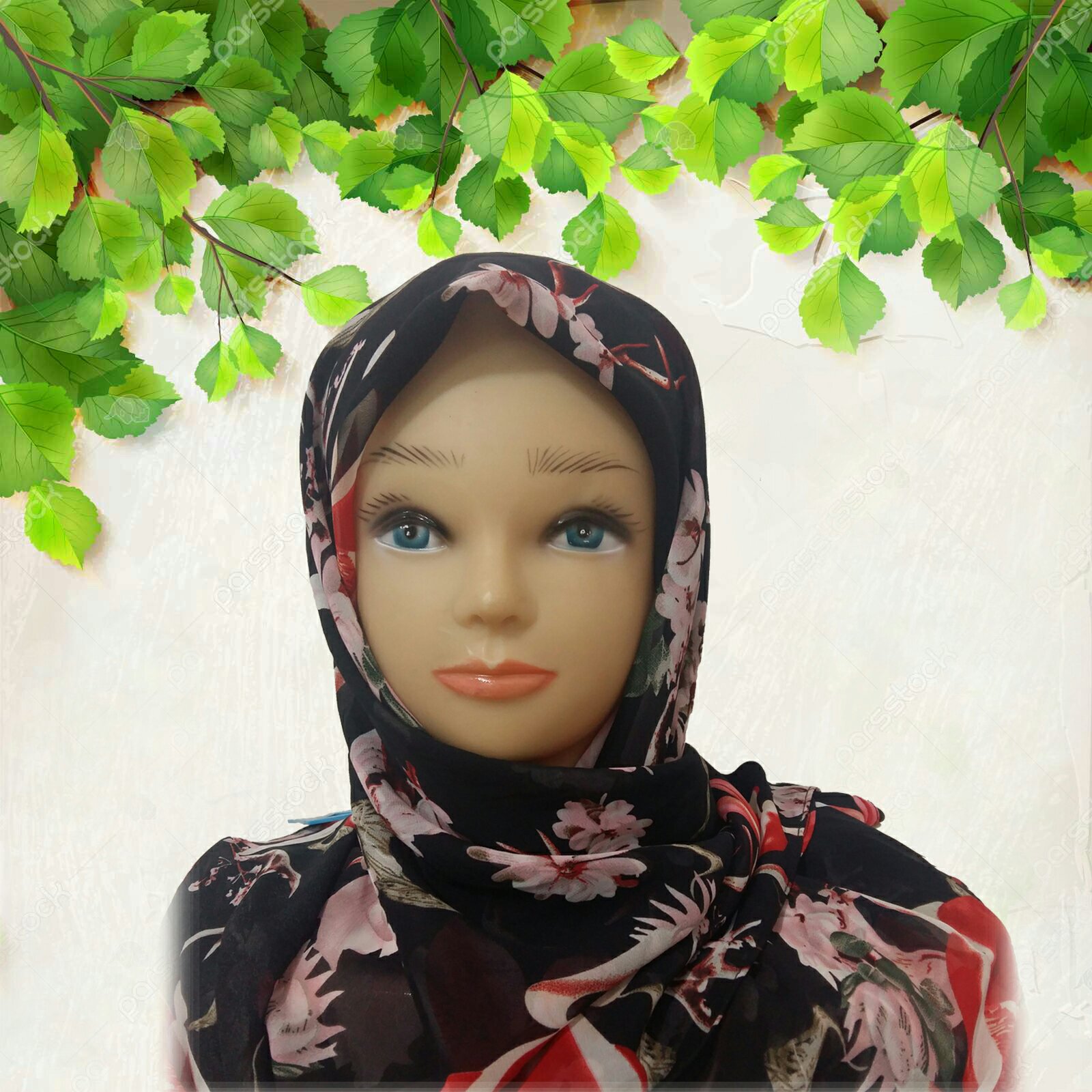 ست روسری و ساق دست مشکی طرحدار