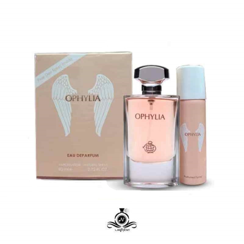 ادکلن زنانه اوفیلیا همراه با اسپری فرگرانس ورد Fragrance world Ophylia