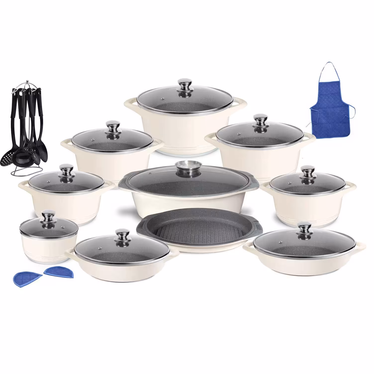 سرویس قابلمه ام جی اس 29پارچه چدن گرانیت MGS رنگ کرم (ارسال رایگان و فوری) باضمانت