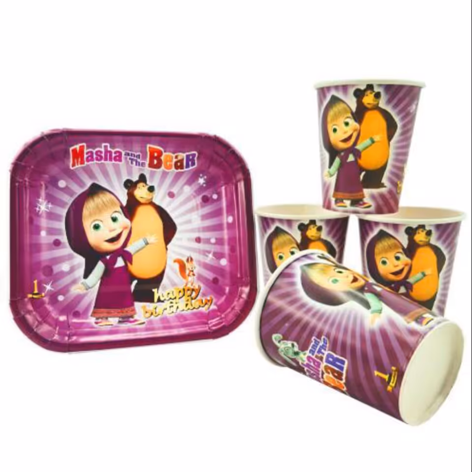 تم تولد لیوان و بشقاب تم ماشا (پک10عددی )