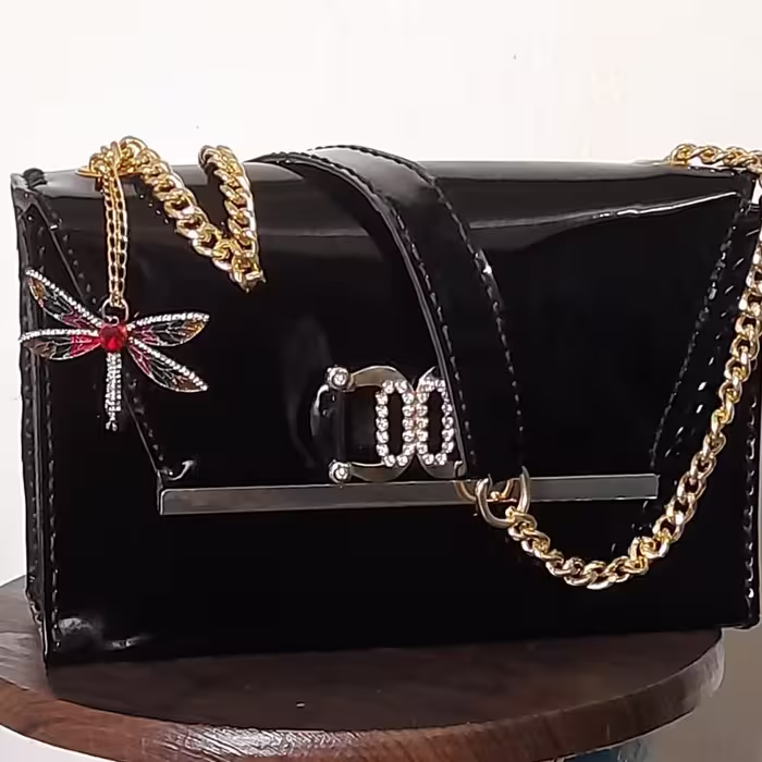 کیف ورنی مشکی  زنانه دست دوز 