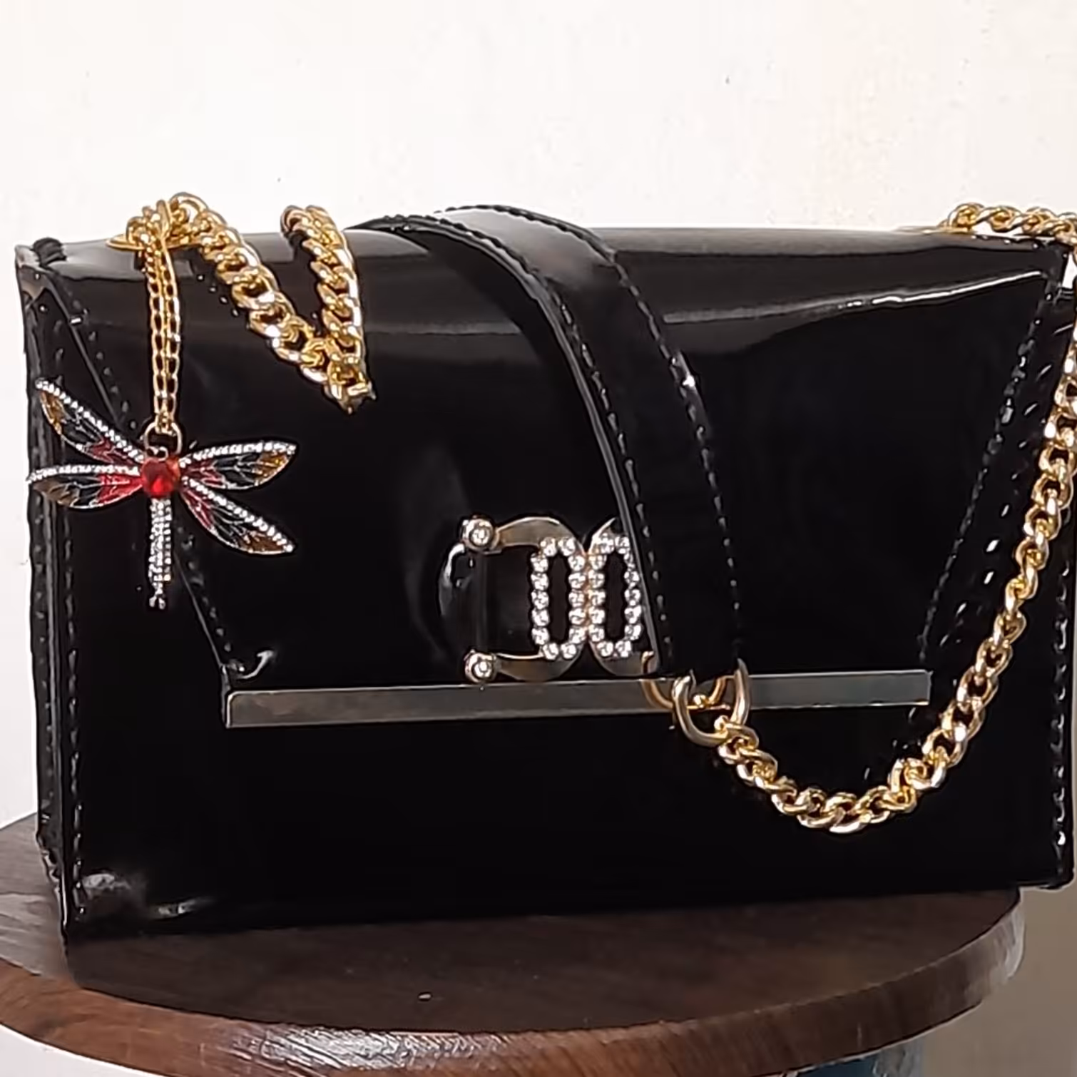 کیف ورنی مشکی  زنانه دست دوز 