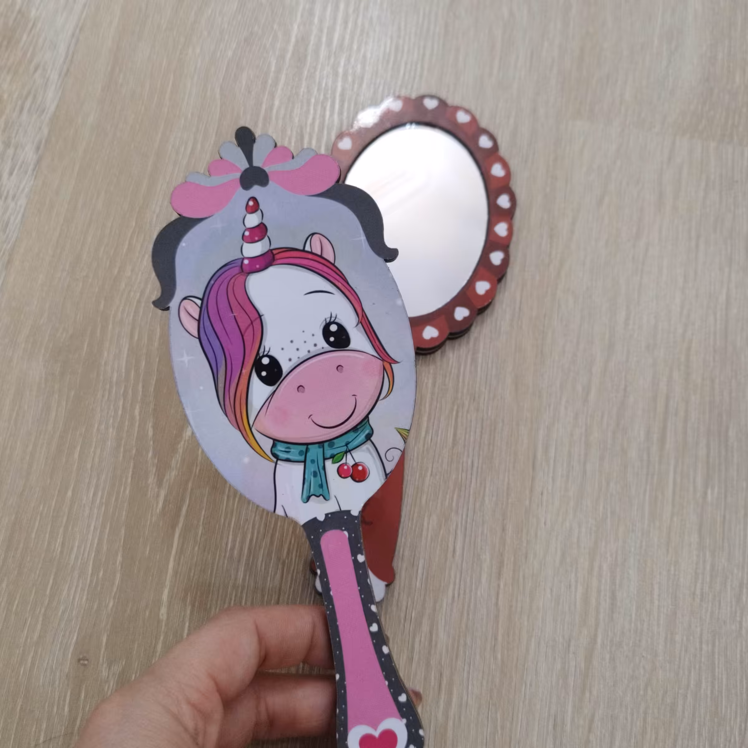 آیینه دستی چوبی طرح یونیکورن