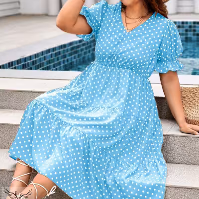 پیراهن مهمانی کرپ کش مدل یقه هفت آستین کوتاه