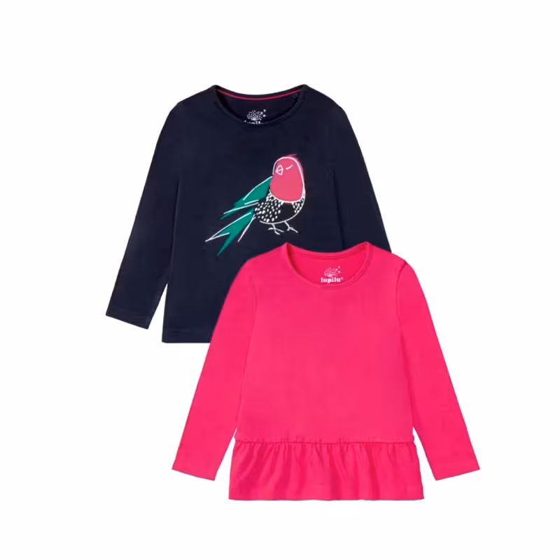پک دو عددی بلوز  دخترانه طرح پرنده (2 تا 4) سال برند لوپیلو آلمان پوشاک کودک نیکا )