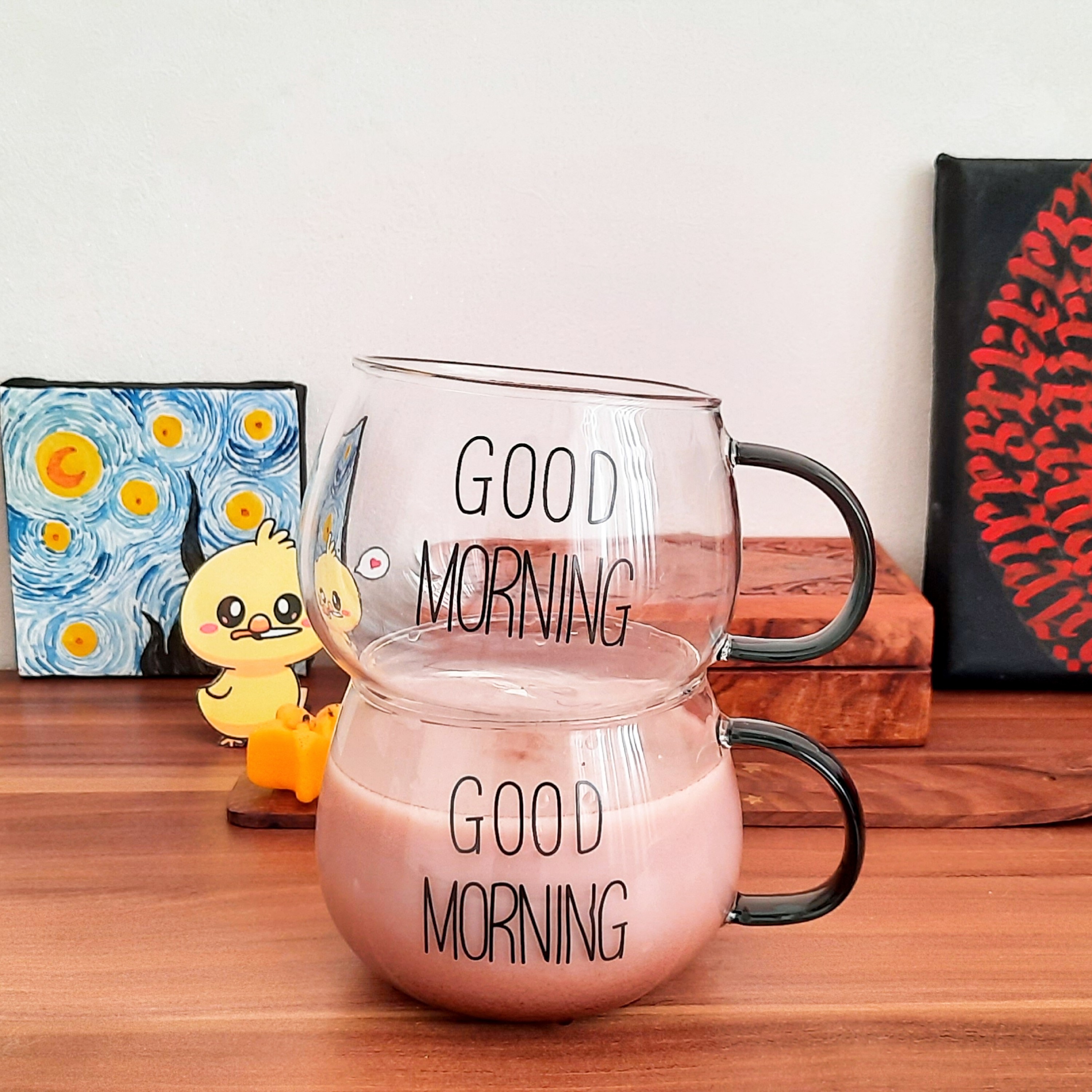 ماگ پیرکس Good morning (صبح بخیر)طرح کپل بدون حباب و خط و خش وارداتی