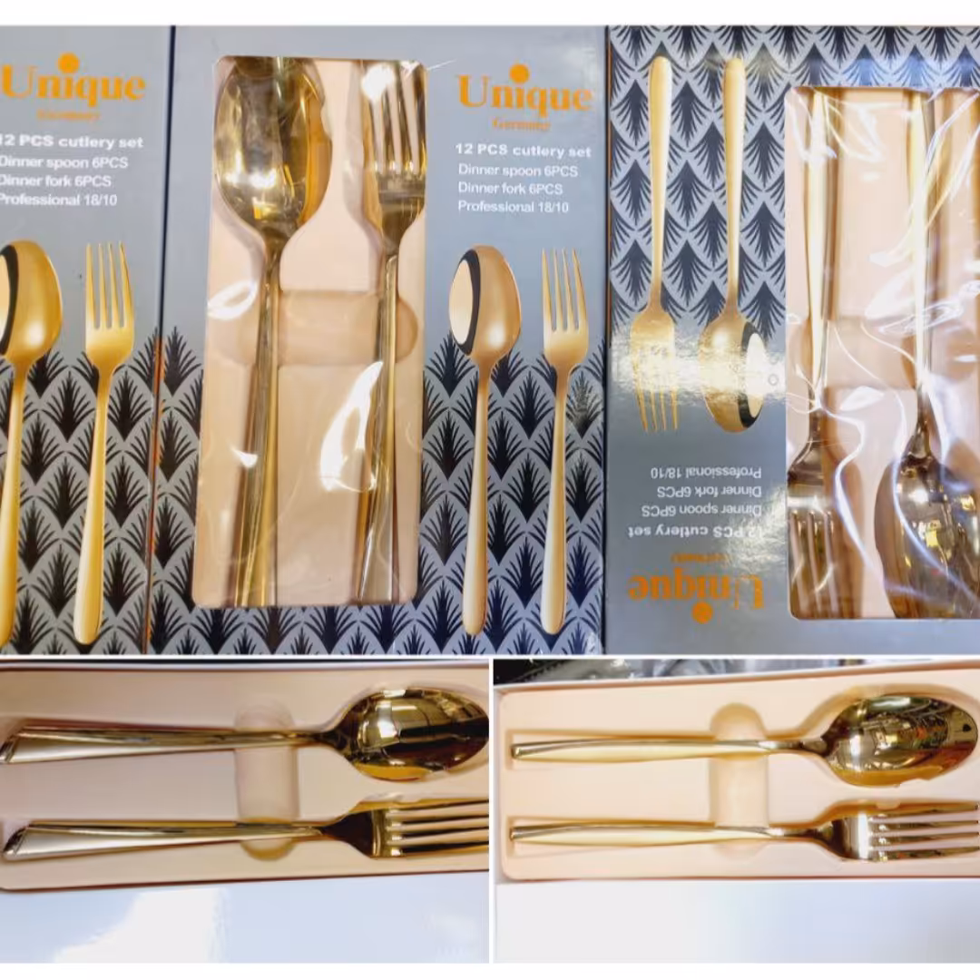 قاشق چنگال طلایی یونیک استیل نگیر حک آلمان در چند طرح با ارسال رایگان 