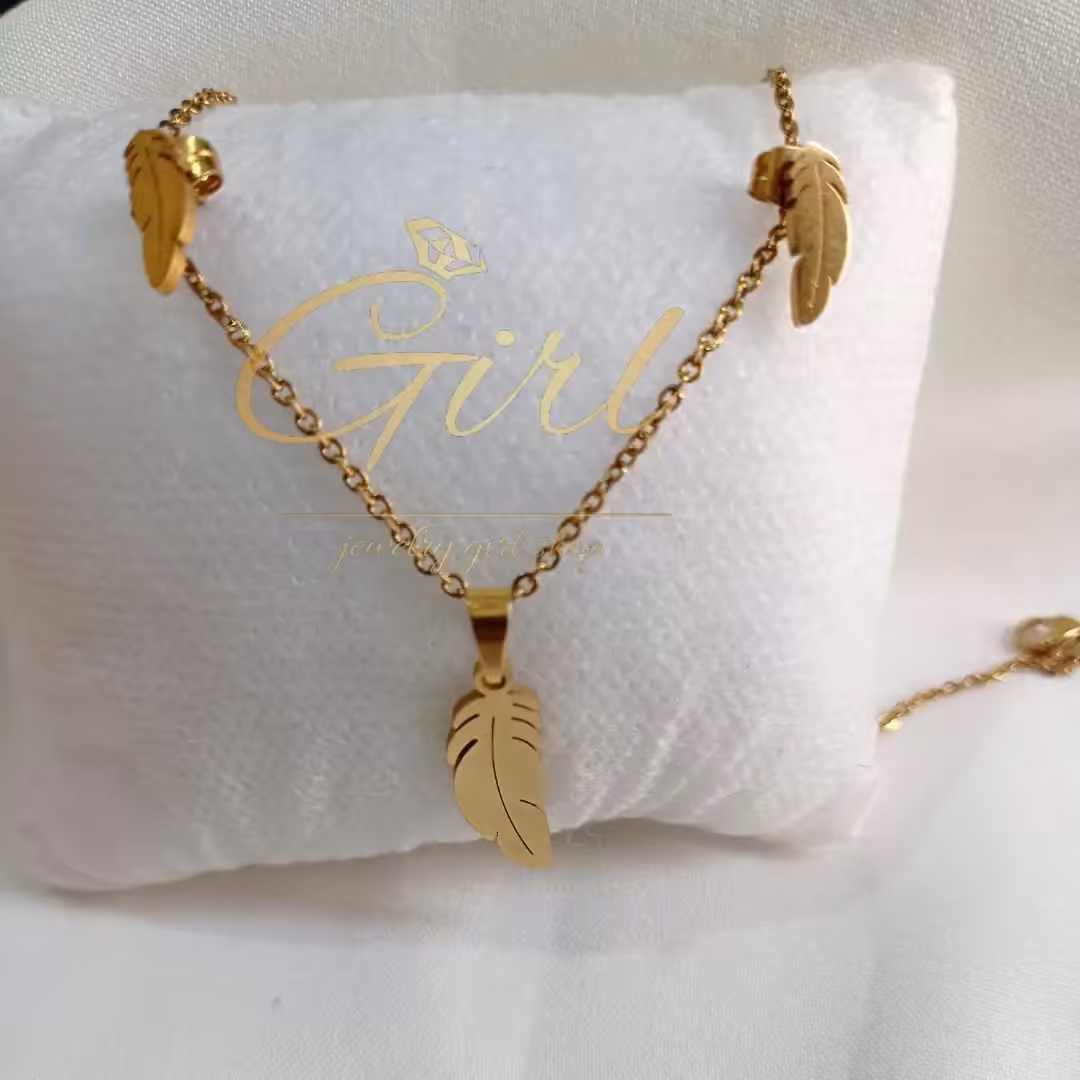 نیم ست برگ ابکاری طلا جنس استیل ضد حساسیت لاکچری مجلسی