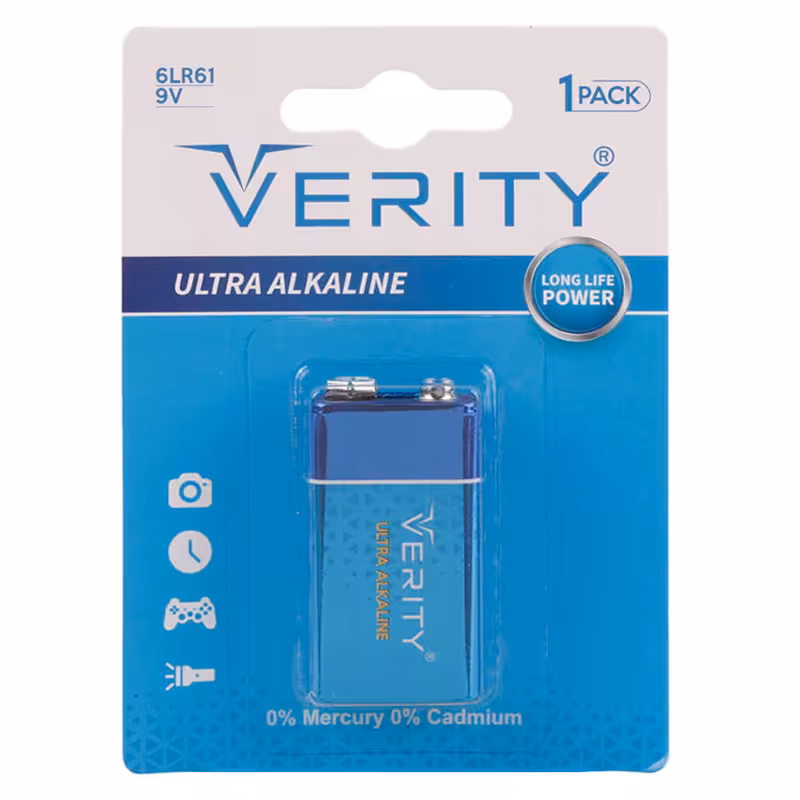 باتری کتابی 9 ولت آلکالاین VerityVerity 9V Ultra Alkaline Duty 6LR61 Battery