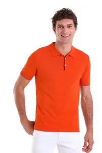 تی شرت یقه پولو نارنجی مردانه بافتنی ساده با ابریشم مصنوعی Comfort Fit Hatemoğlu