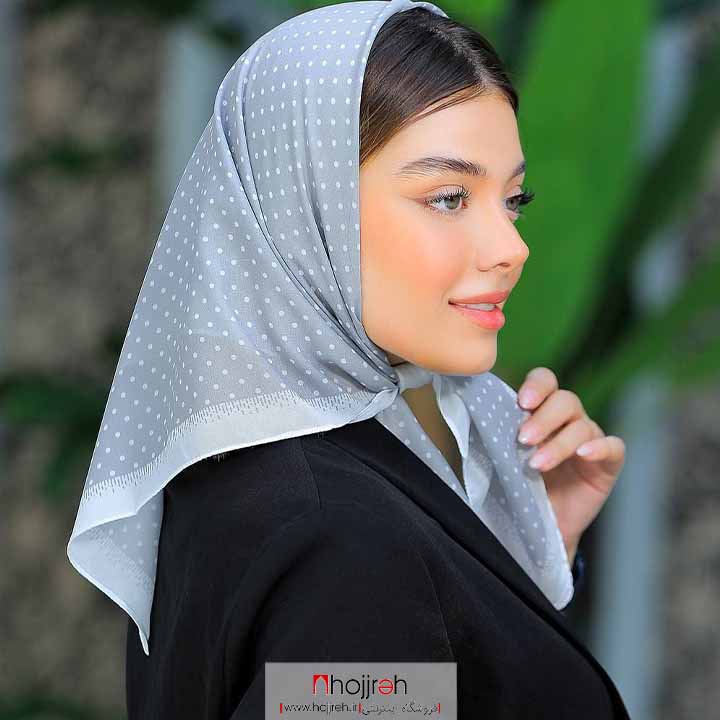 اطلاعات ، قیمت و خرید روسری مینی اسکارف توپی حاشیه دار رنگ طوسی و سفید کد D289