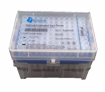 سرسمپلر شفاف داخل رک 7٫5 سانتی بدون فیلتر 1000-100 میکرولیتر DnaseRnaseFree بسته 96 عددی