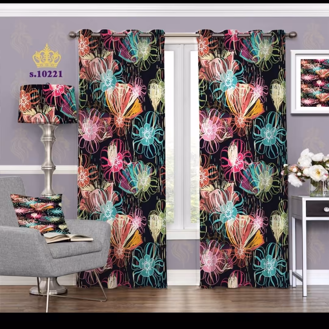 پرده پذیرایی دو قواره طرح گل کد S10221