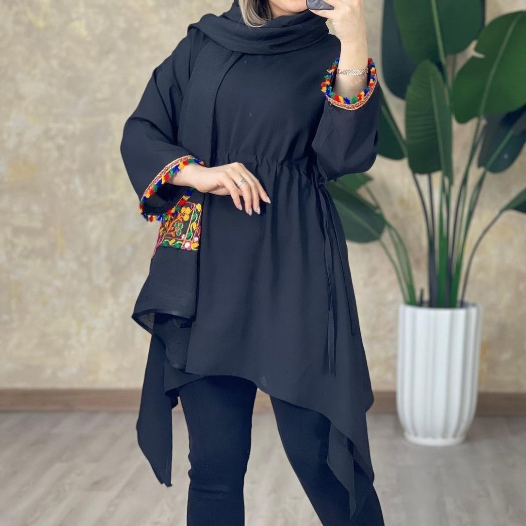 مانتو مشکی محرمی ابروبادی خنک و سبک تابستانه زنانه و دخترانه جلو بسته فری سایز ارسال رایگان