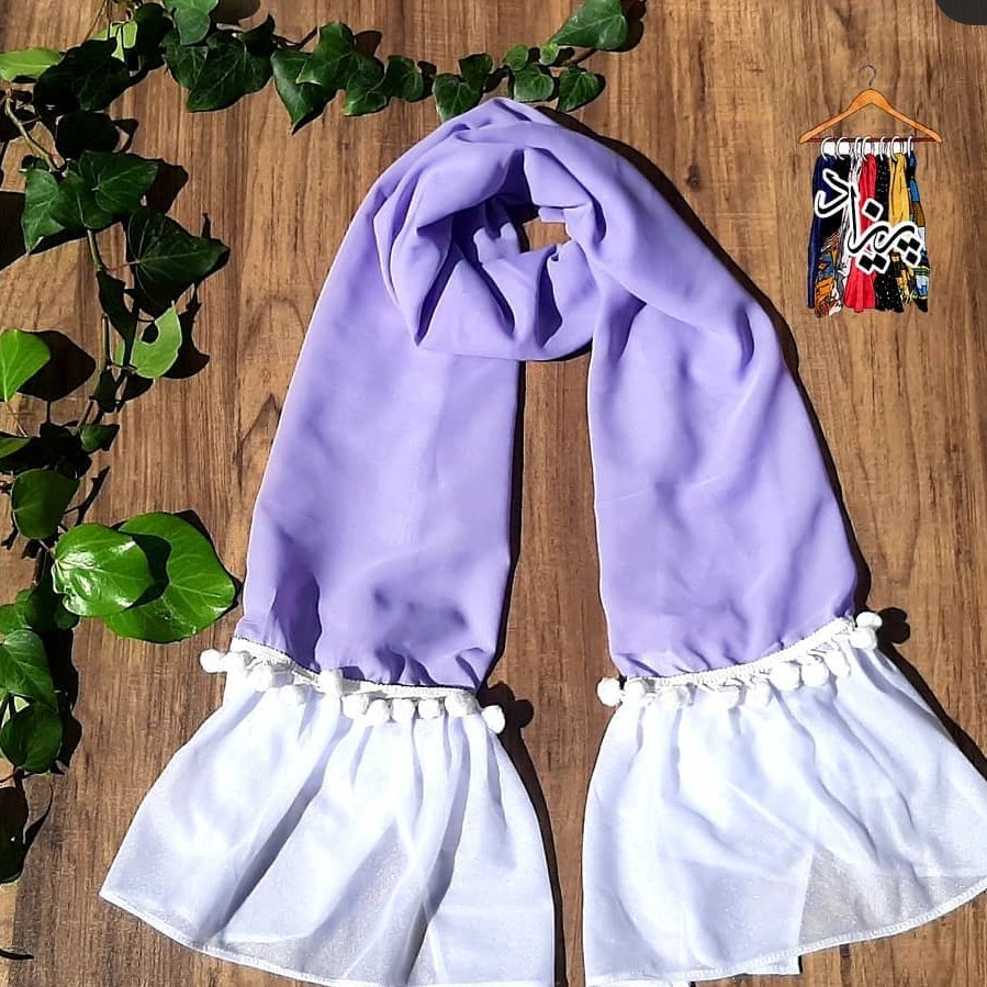 شال حریر ضخیم کاملا دست دوز ، رنگ سبز و یاسی، دارای حاشیه های توپی