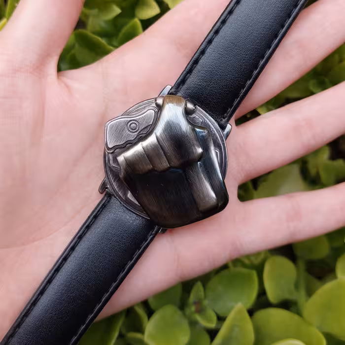 ساعت مردانه بند چرمی مشکی رنگ طرح تفنگ ساعت ویژن