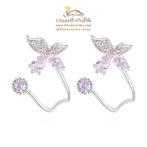 گوشواره پروانه کریستالی زیرگوشی سیلور EAR451S0