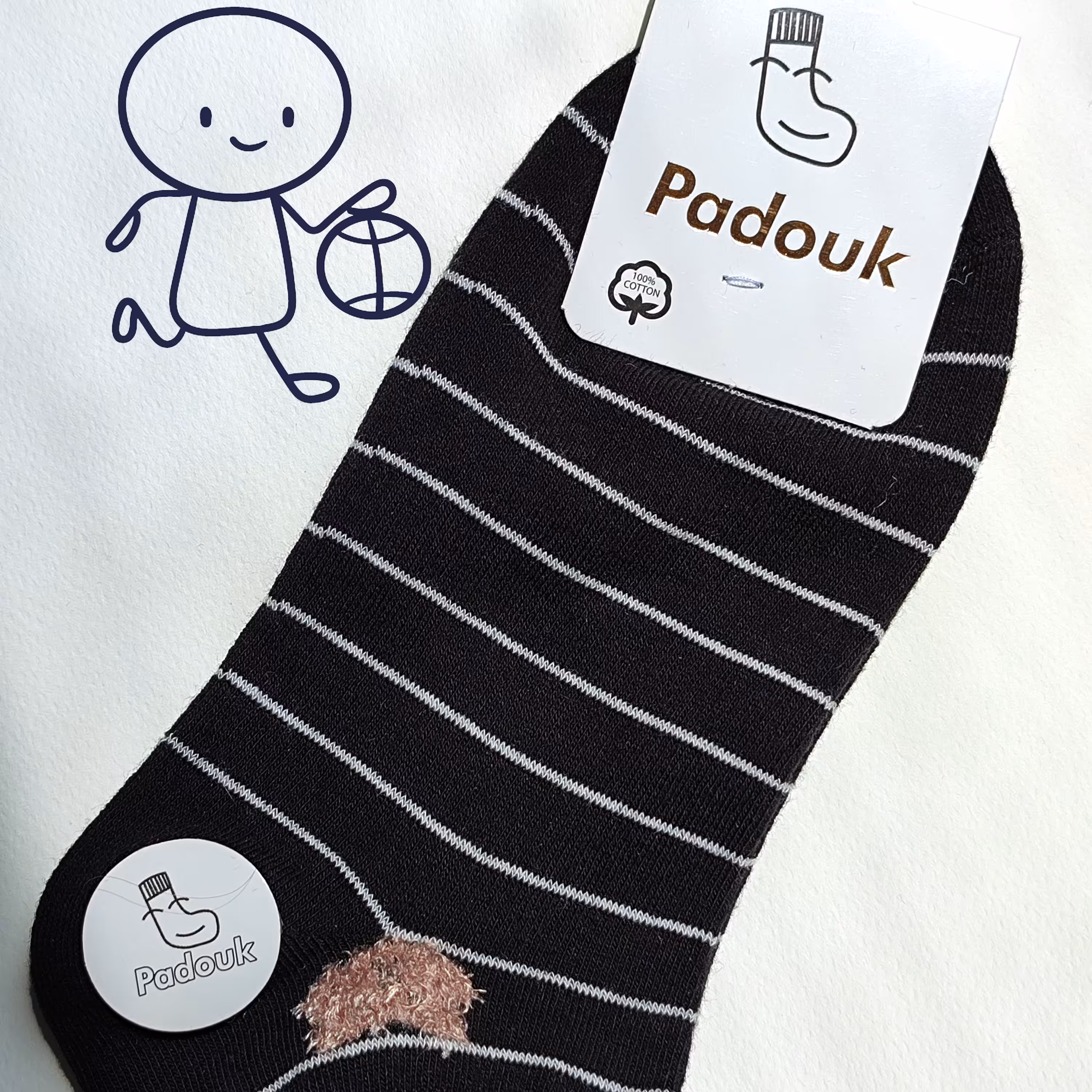 جوراب فانتزی مچی مشکی خط دار سفید مناسب  سایز 36-42