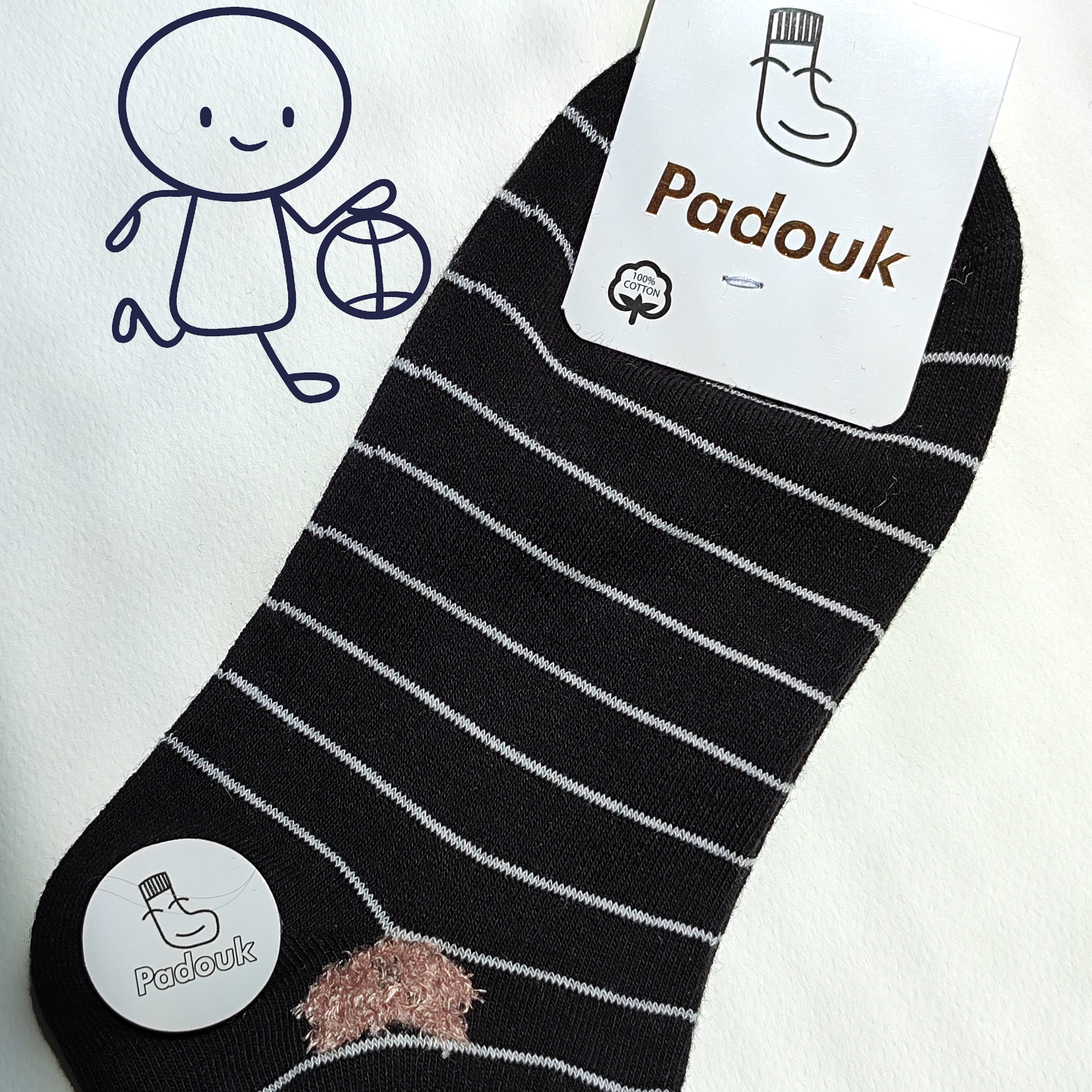 جوراب فانتزی مچی مشکی خط دار سفید مناسب  سایز 36-42