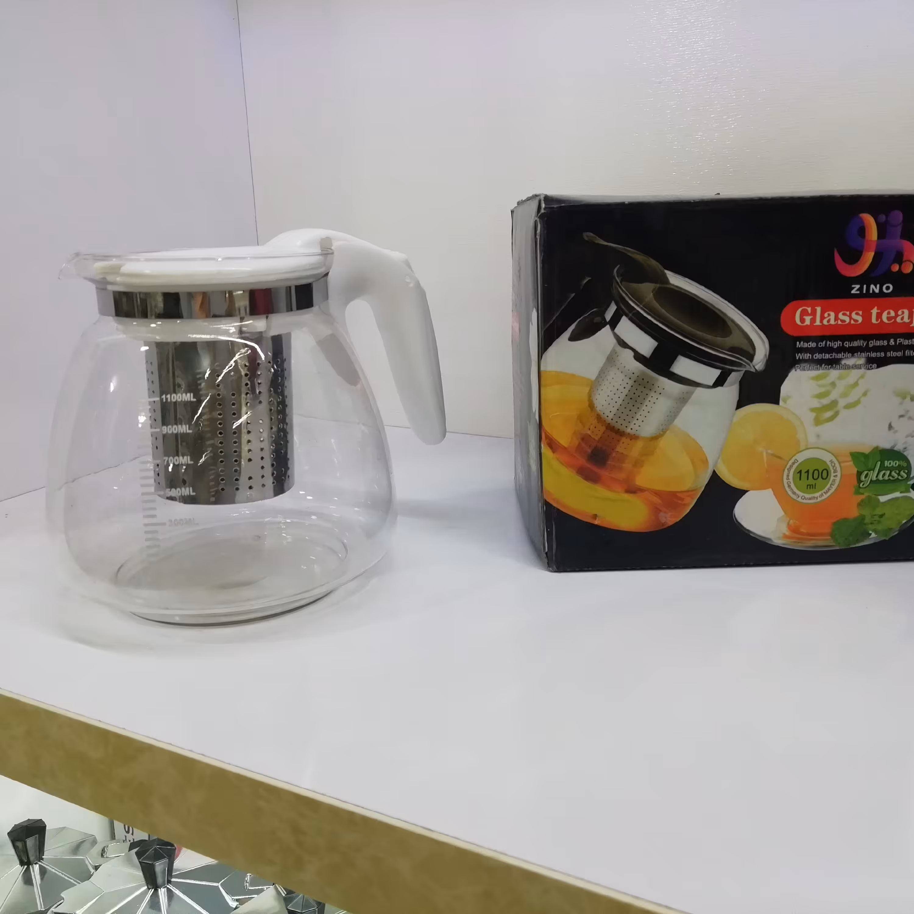 قوری چایساز  1100 میلی لیتر دسته سفید 