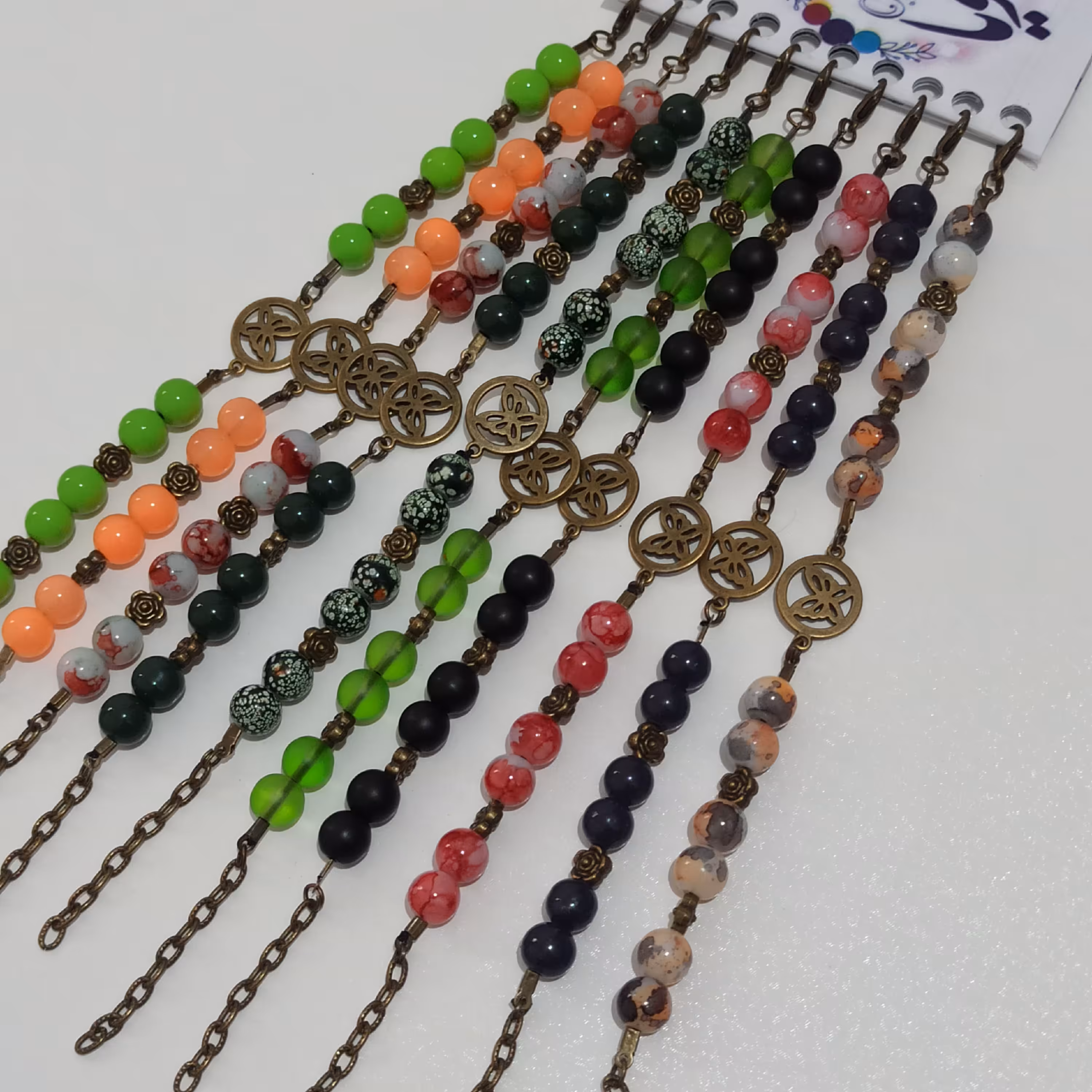 دستبند بامهره آبرنگی و خرجکار برنز  (قابل سفارش در50 رنگ متفاوت بصورت جفت از هر رنگ)با کد(13)