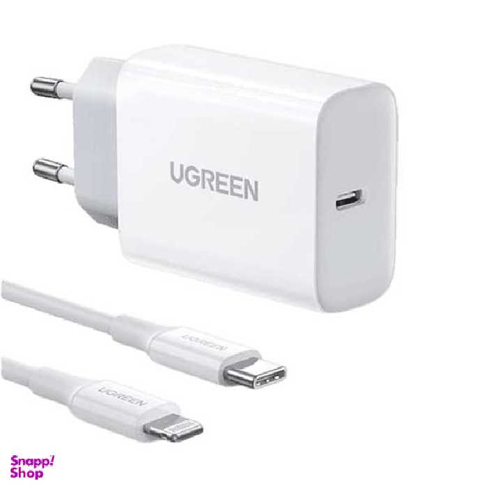 شارژر دیواری یوگرین مدل CD137 کد 50698 همراه با کابل USB-C to Lightning رنگ سفید