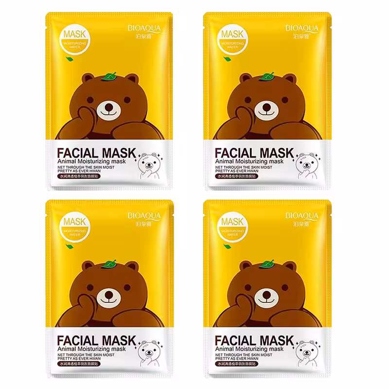 ماسک صورت بایو آکوا مدل خرس وزن 30 گرم مجموعه 4 عددی