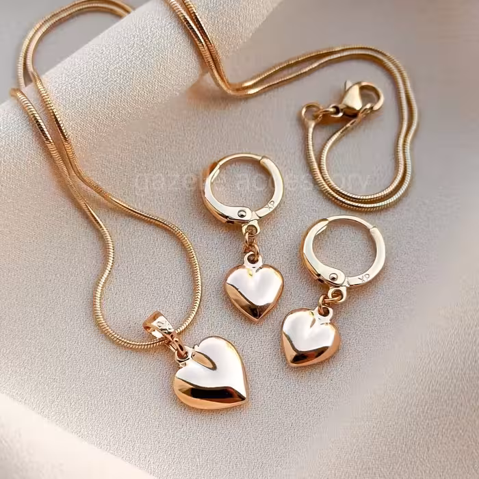 نیم ست برند ژوپینگ مدل قلب دو طرفه طرح دار برند اصلی آبکاری طلا بسیار زیبا و خاص بدون حساسیت 