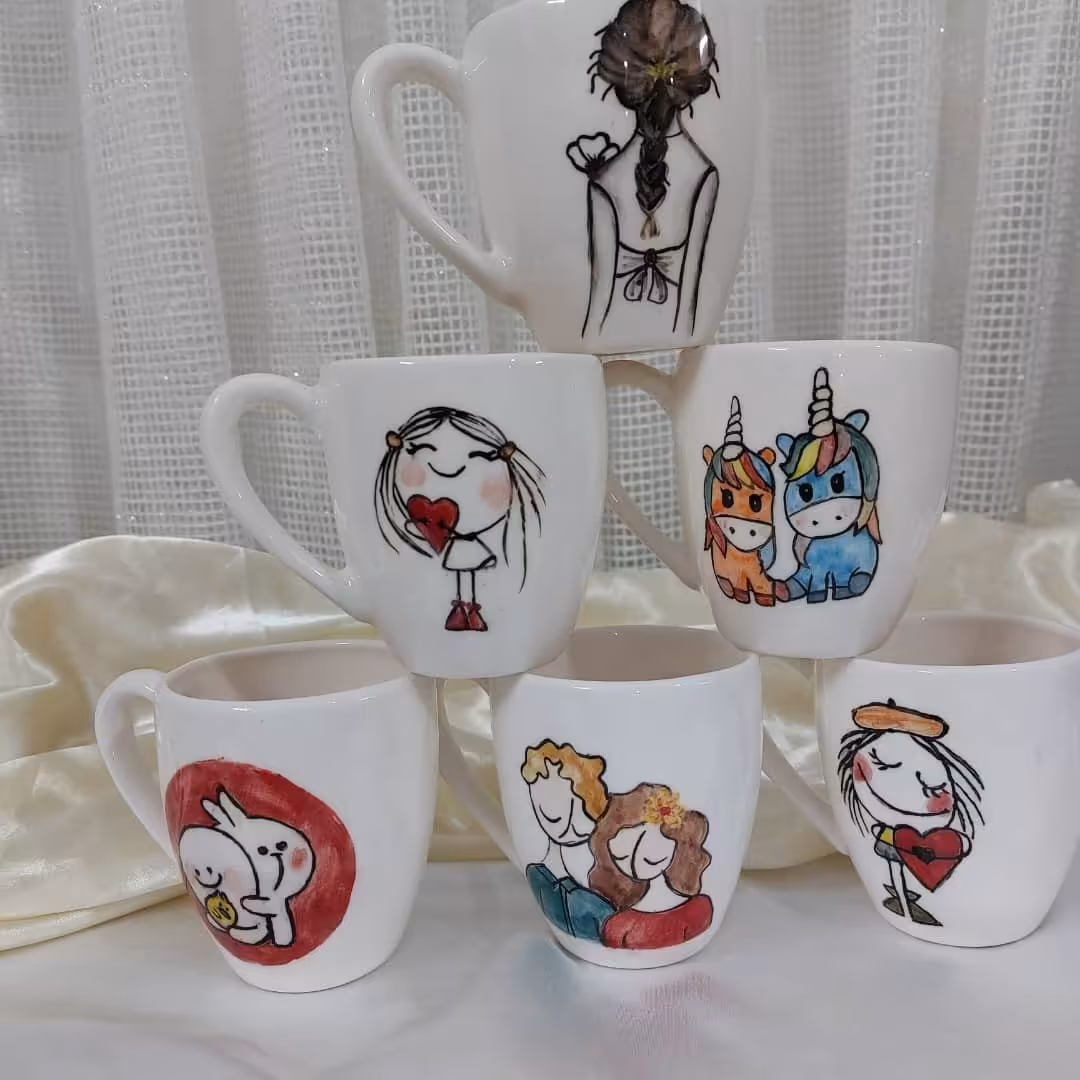 لیوان های سرامیکی نقاشی هنر دست و قلم مناسب دکور و استفاده 